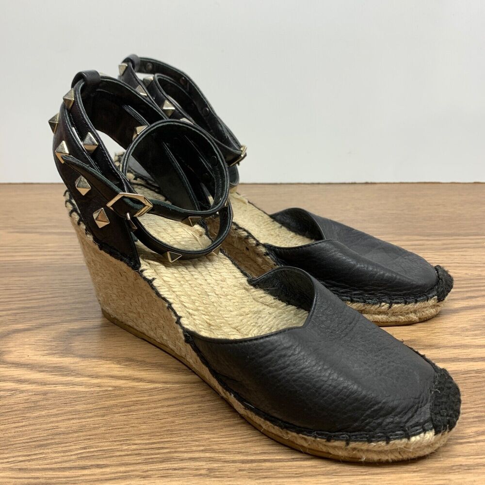ASH Whitney Espadrille Black Studded Wedge Sandals Shoes US 8 / 38